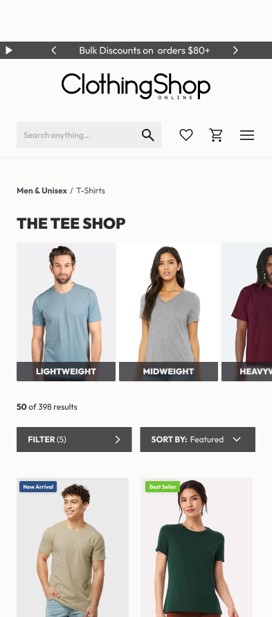 mobile product listing page
